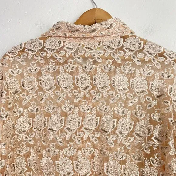 Cache Top Blouse Womens Size Medium Ivory Beaded Lace Floral Heavy - Picture 11 of 13